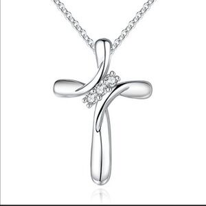 THREE Cubic Zirconia Stone Cross Pendant Chain Necklace